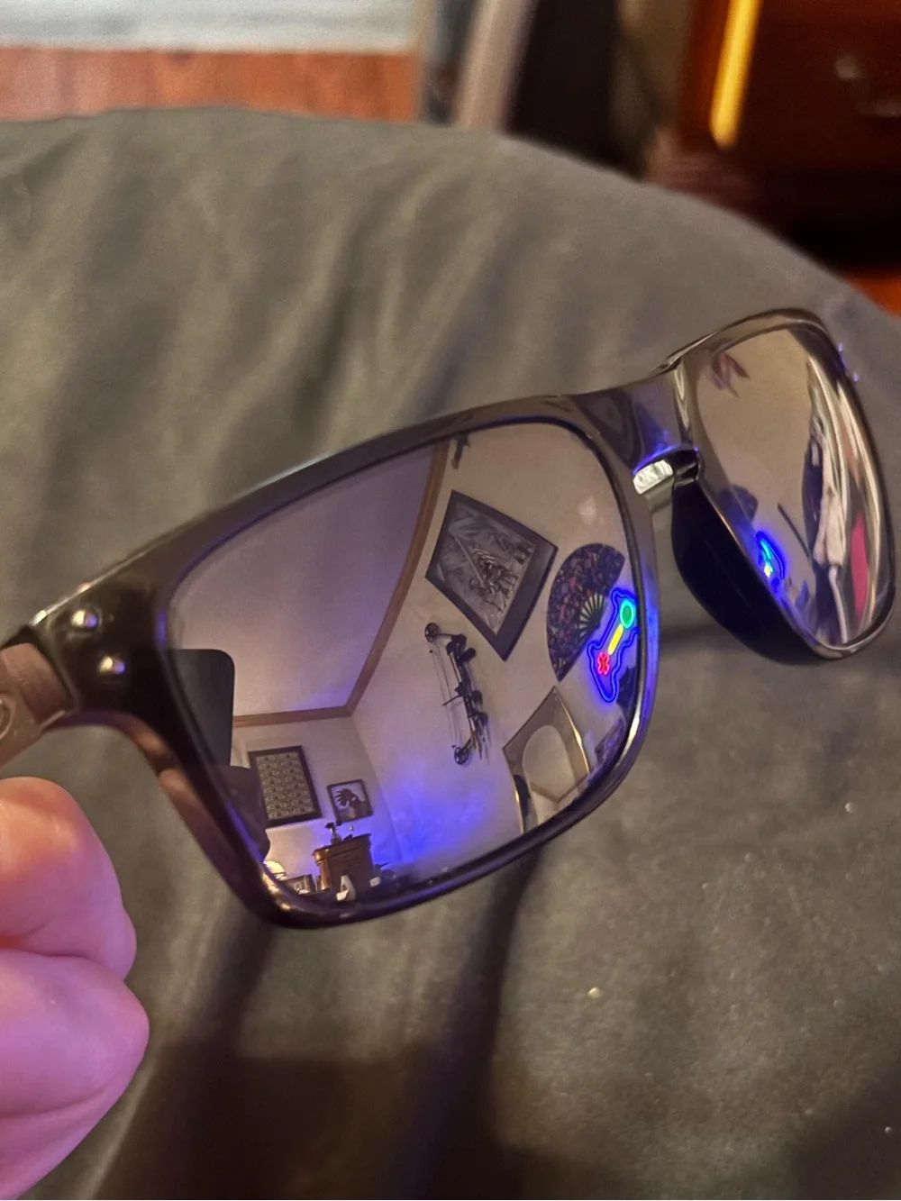 Oakley Black Gloss Wraparound Sunglasses with Dark Mirrored Lenses/ Holbrook mix